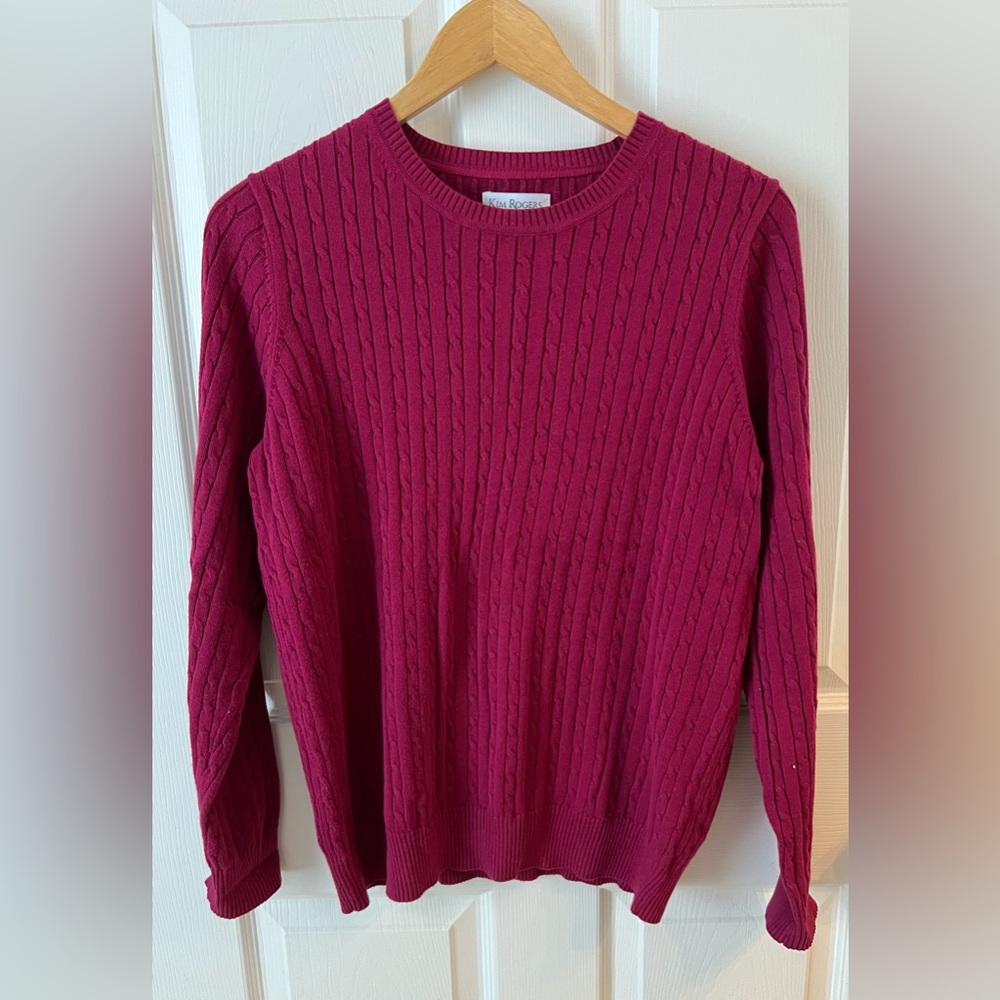 Kim Rogers 100% Cotton Cable Knit Casual Sweater Sangria Size Medium